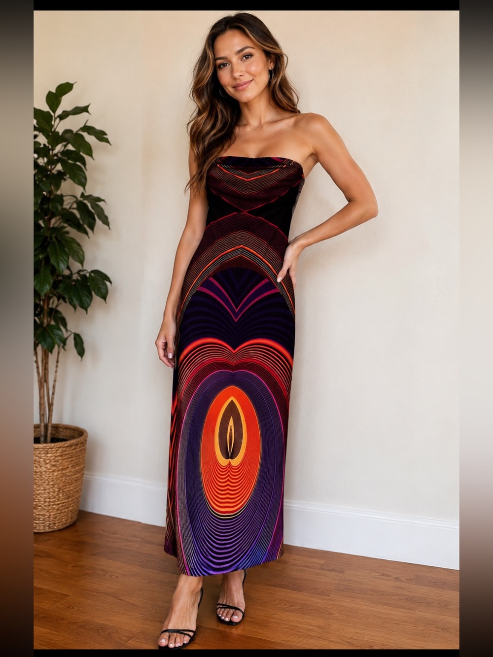 Forever 21 Strapless Multicolor Geometric Maxi Dress